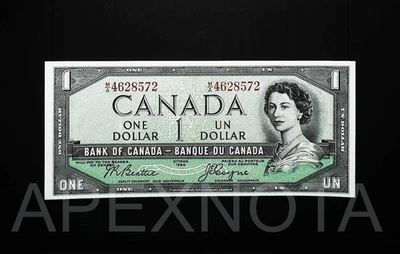 CANADA $1 1954 BC-29b UNC QEII DEVIL'S FACE SIGN. BEATTIE COYNE M/A PREFIX - Image 1 of 4