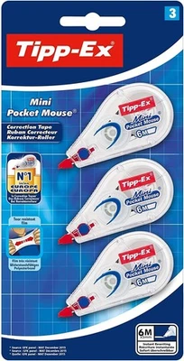 Tipp-Ex Mini Pocket Mouse Correction Tapes - Pack of 3 - 6m Each -