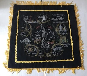 Vintage New York City Souvenir Schwarz Samt Kissenbezug Fransen - Bild 1 von 11