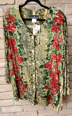NUEVO DE COLECCIÓN AÑOS 80 Carole Little Plus Talla 16 Multicolor Floral Túnica Cabaña Botón Nuevo de Lote Antiguo Foto 1 de 4