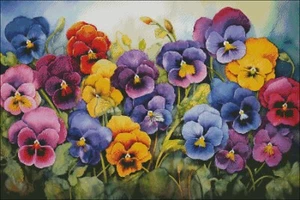 Pansies Posing 1 - Counted Cross Stitch Kits Needlework Embroidery DIY - Bild 1 von 3