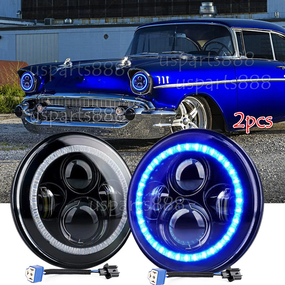 2x Fit Chevrolet Bel Air 1953 1954 1955 1956 1957 7"" faróis de LED azul HALO - Imagem 1 de 4