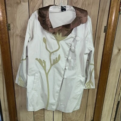 Chaqueta CoVelo Talla Mediana Volantes Cremallera Borde Azul Lana Seda Talla 14 Foto 1 de 4