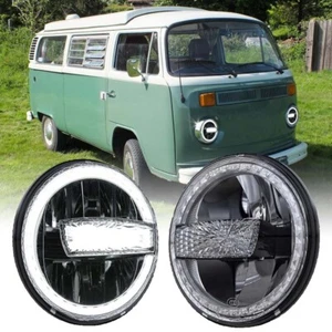 For VW Bay Window Camper Bus Van T2 1974-1979 LED Headlights Halo DRL Hi/Lo Beam - Picture 1 of 10