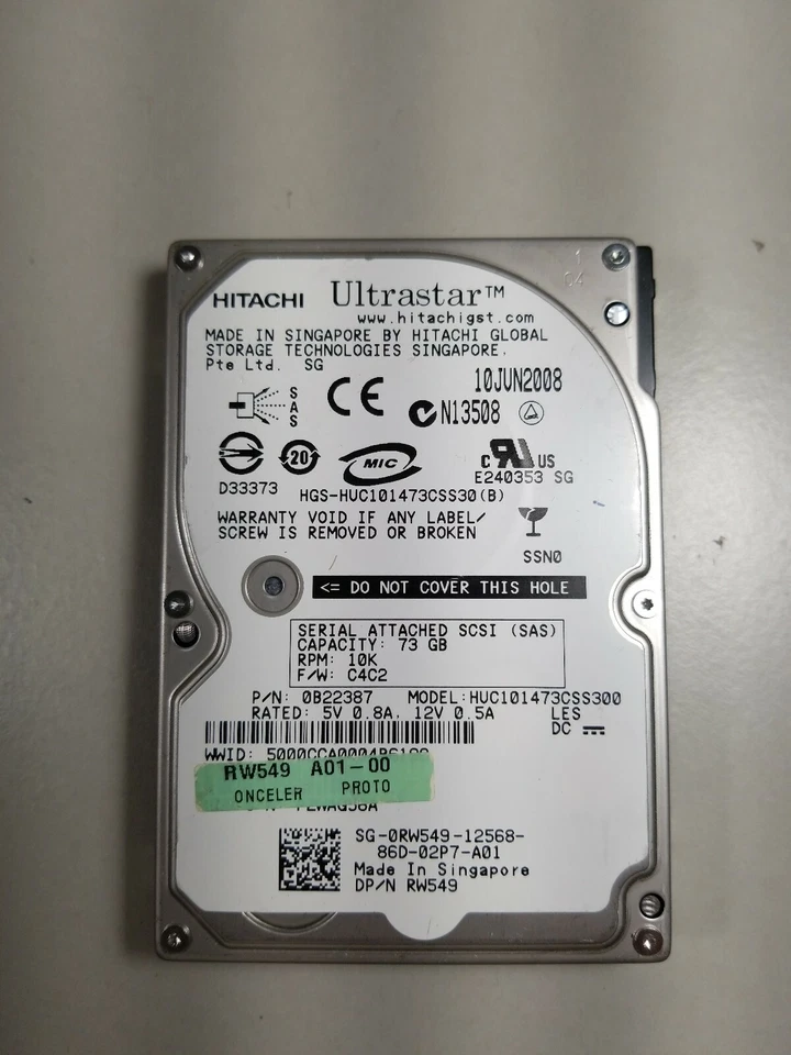 HUC101473CSS30 Hitachi for HP 459512-001 72GB 10K SAS 2.5 HDD (Only), 0B22387  - Image 1 of 4
