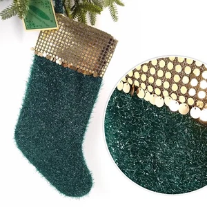 Neu Vintage 01 Jabara grün Lametta Gold Pailletten Weihnachtsstrumpf glitzernd flauschig 8x20 - Bild 1 von 10