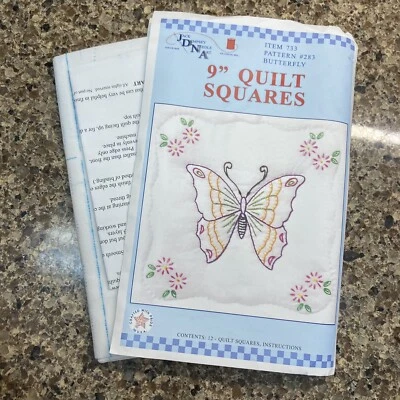 JACK DEMPSEY NEEDLE ART 9" Stamped Embroidery Quilt Blocks~#283~BUTTERFLY~NIP - Image 1 of 4