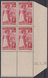 FRANKREICH RÜCKFÜHRUNGEN NR. 401 BLOCK MIT 4 ECKEN DATUM 20.7.38 NEU ** GUMMI OHNE SCHARNIER - Bild 1 von 2