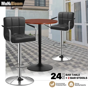 Set of 3[BAR STOOLS+PUB TABLE]Swivel Tabletop Adjustable Height Chair Dining Set - Picture 1 of 26