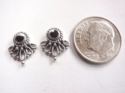 Simulated Black Onyx Accented 925 Sterling Silver Stud Earrings - Image 1 of 3