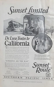Southern Pacific Lines, Sunset Route California Vintage 1925 Railroad Ad - Picture 1 of 1