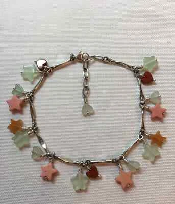 Pulsera Hecha a Mano Piedras Naturales Multicolores, Plata de Ley, Corazones/Estrellas, Ajustar. Foto 1 de 3