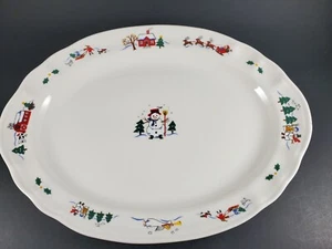 Pfaltzgraff Snow Village Snowman Christmas Holiday Oval Serving Platter 14 1/2” - Picture 1 of 13
