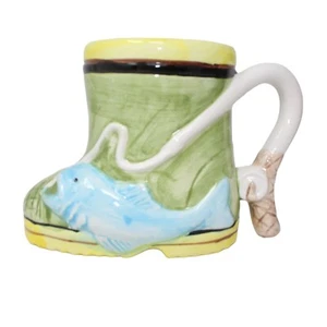 Vintage 1992 Fisherman Boot Coffee Mug Fishing Pole Handle E&B Giftware Company - Picture 1 of 10