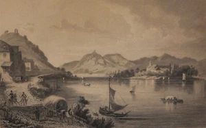 Rolandseck Drachenfels Nonnenwerth - antiker Stahlstich - gerahmt  - Bild 1 von 2