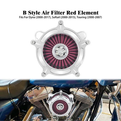 Chrome Turbine Air Filter Red Intake For Harley Softail Breakout Fat Boy 00-2015 - Image 1 of 4