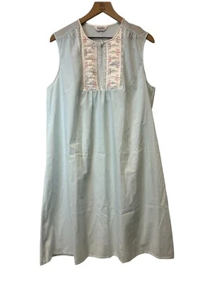 Camisón vintage Vanity Fair mezcla de algodón azul sin mangas bordado grande Foto 1 de 4