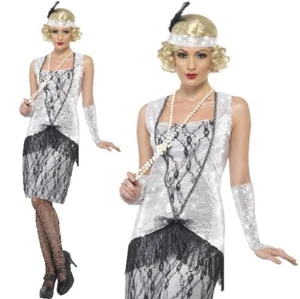 Ladies 1920s Flapper Fancy Dress Costume Charleston Outfit Silver by Smiffys - Picture 1 of 7