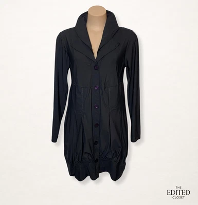 Lagenlook Black Tulip Jacket Dress Size 12 ✦ Oversized Boho Artwear Balloon Hem - image 1 of 4