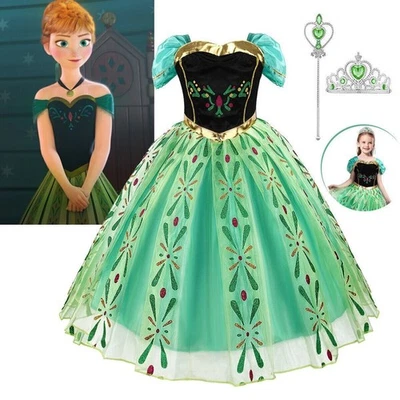 Girls Kids Frozen Anna Fancy Dress Up Princess Role Cosplay Party Costume Outfit - Image 1 of 4