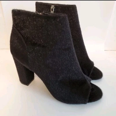 Cape Robbin Dodo-3 Black Peep Open Toe Bootie Faux Fur Fuzzy Chunky Heel Sz 10 - Image 1 of 4