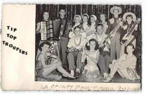 RPPC TIP TOP TROUPERS Band Hula Dancers Los Angeles County Fair, Pomona, CA 1949 - Picture 1 of 2