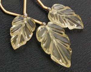 HERVORRAGEND Natürliche Zitronenquarz Geschnitzt Blatt Briolette Edelstein Perlen SET - Bild 1 von 4