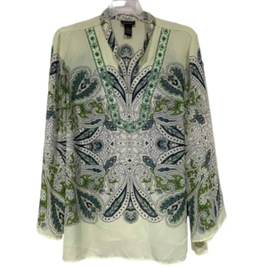 Lane Bryant Beaded Green Paisley Boho Tunic Long Sleeve Blouse sz 22/24 Women's - Picture 1 of 5