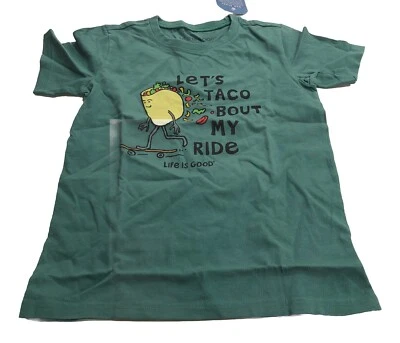 Camiseta Life Is Good verde manga corta con gráfico de tacos para niño grande Foto 1 de 3