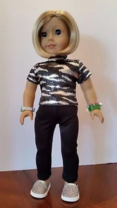 Black & Silver Zebra Top & Blk Leggings fits American Girl or other 18" Dolls - Picture 1 of 4