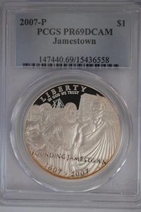 2007 P Jamestown $1 Silver 400th Anniversary coin-PCGS PR69 DCAM - Picture 1 of 2