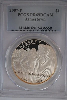 2007 P Jamestown $1 Silver 400th Anniversary coin-PCGS PR69 DCAM - Image 1 of 2