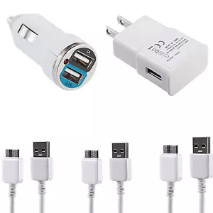 USB Home AC Wall + Car Charger + 3x Data Sync Cable For SAMSUNG Galaxy S5 Note 3 - Picture 1 of 2