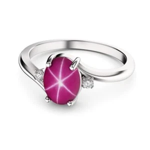 Lab-Created Star Ruby Ring Sterling Silver 925 / Sapphire Accents - Picture 1 of 5