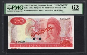 New Zealand 100 Dollars ND(1975-77) P168bs "Specimen N001" UNC Grade 62 - Picture 1 of 2