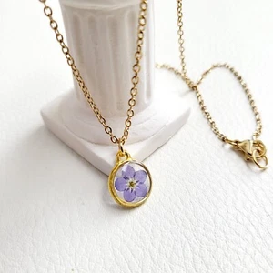 Forget Me Not Necklace, Handmade Resin Dried Flower Jewelry Gifts For Women - Picture 1 of 6