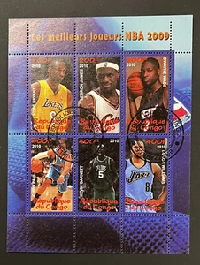 NBA Basketball Stars Kobe Lebron CTO Mini Sheet 6 Stamps 2010 Congo - Picture 1 of 1