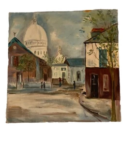 Vintage signiert „Augusta Longworth“ „Montmaitre“ 13x13“ gespannt Öl auf Leinwand - Bild 1 von 12