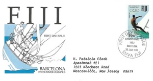FIJI 1992 FIRST DAY COVER, SUMMER OLYMPICS BARCELONA YACHTING SAILING SHIP BOAT - Picture 1 of 1