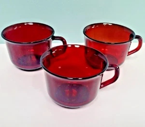 Vintage Rubinrot Tassen Glas Arcoroc France Kaffeetassen 3er Set - Bild 1 von 6