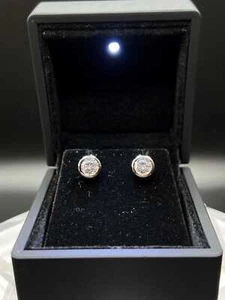 Pendientes de diamantes con bisel, tachuelas redondas de 4 quilates, oro de 14 quilates cultivado en laboratorio certificado, 2 quilates Ea - Imagen 1 de 10