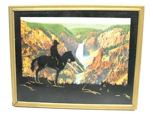 Wunderschönes Original 4x5 Cowboy Haynes Inc. Yellowstone Wyoming Bild gerahmt 3D   - Bild 1 von 5