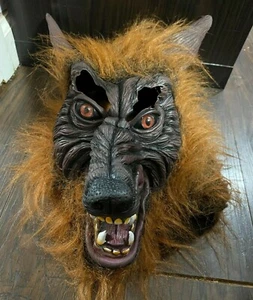 Wolfman Adult Mask Latex Rubber Scary Werewolf Monster Party Halloween Brown - Picture 1 of 5