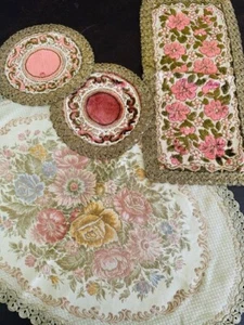 Vintage Muylle Belgium Table Runner Doily Lot Petit Point Floral Doilies Brocade - Picture 1 of 13