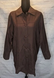 Denim & Co. Brown Long Sleeve Lightweight Button Up Stretch Denim Tunic Sz M - Picture 1 of 8