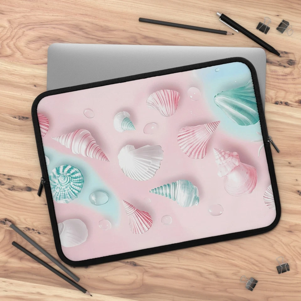 Pink Mint Laptop Sleeve, Laptop Case, Computer Cover, Snails Shells, Geometric - Image 1 of 1
