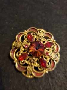 RED MARQUISE AND RIVIOLI W RED ENAMELING GOLD WORK RIBBON - Picture 1 of 3