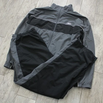 Y2K REEBOK ветровка трек костюм мужской 2шт куртка брюки Sz L серый и черный - Изображение 1 из 4