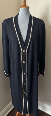 Suéter Cárdigan Plumero St John Sport Talla XL Negro Dorado Recortado Mezcla Lana Foto 1 de 4