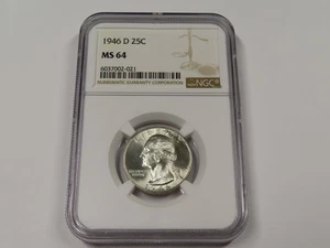 1946 D NGC MS 64 WASHINGTON QUARTER 90 PERCENT SILVER COIN 25 CENT - Picture 1 of 6